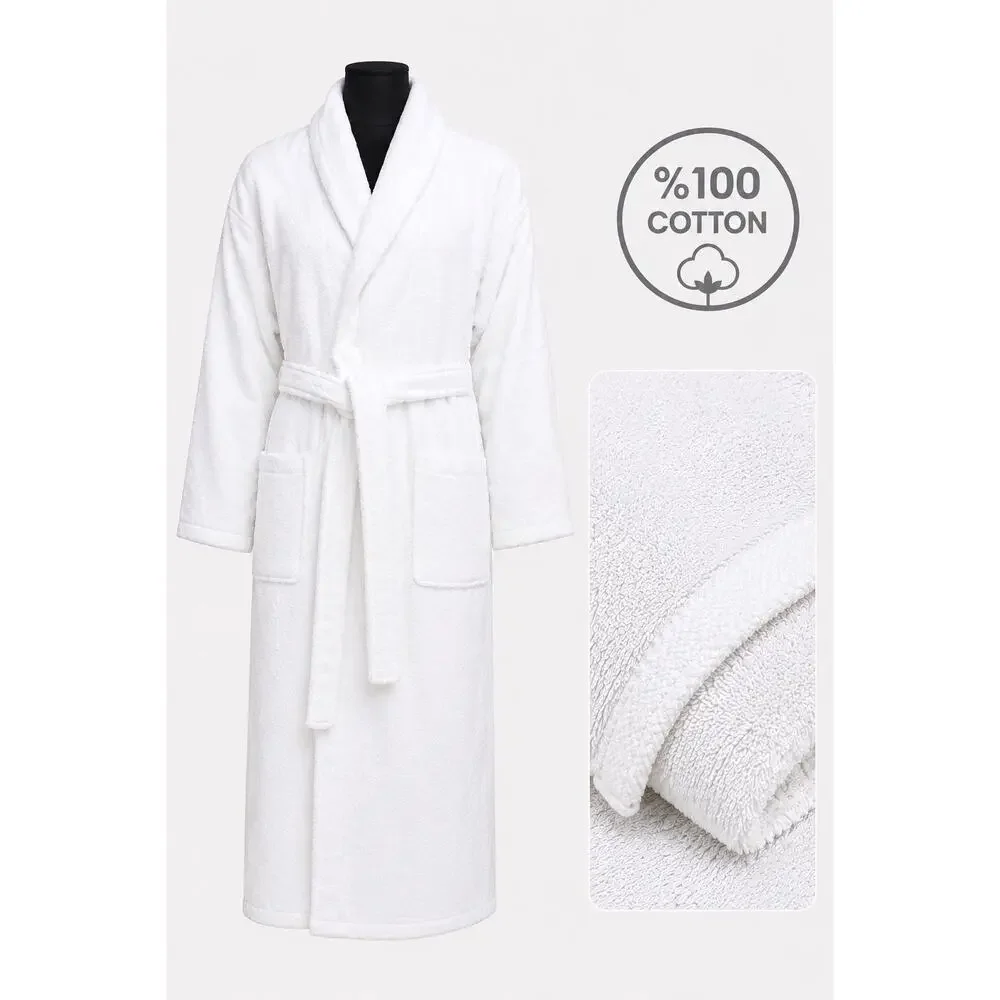 White Bathrobe 100% Cotton L-XL Turkish Towel Robe Soft Spa Hotel Quality Unisex